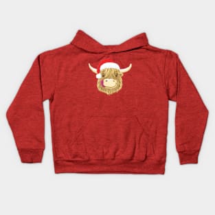 Scottish Highland Cow Christmas Santa Hat Kids Hoodie